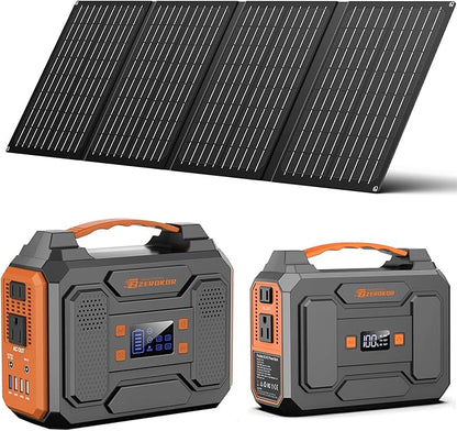 Portable Solar Generator with Panel, 300W Portable Power Station with Foldable Solar Panel 40W, 110V AC Outlet 100W Camping Solar Power Bank Lithium Battery Pack for Home Use RV Outdoor Power Outage