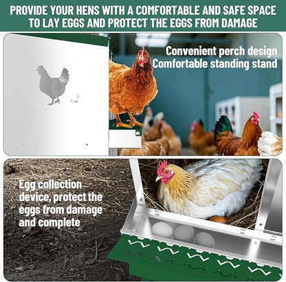 Chicken Nesting Boxes,6 Compartments Galvanized Steel Metal Laying Boxes with Leg,Pull-Out Egg Box Easy Egg Collection & Clean,Wall Mount Suitable for Farm Chicken House,Green