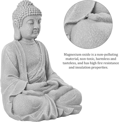 TOETOL Zen Garden Asian Buddha Statue Outdoor Indoor Yard Decor 20” High Patio Deck Sculptures Magnesium Oxide Stone Grey Home Entryway Hallway