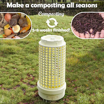 Underground Worm Farm, Garden Mini vermicomposting bin for use in Outdoor Gardening from Kitchen Food Waste, with Holes and lid, White (11.81x4.3x4.3IN)