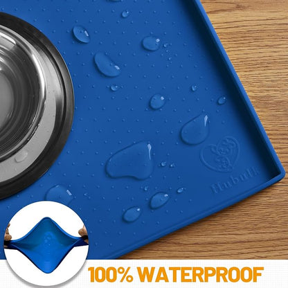 Hubulk Dog Feeding Mat,100% Waterproof BPA Free Silicone Pet Food and Water Bowl Placemat,Dishwasher, High Raised Edge to Prevent Spills,Nonslip Tray to Stop Messes on Floor (24"x16"x0.5", Navy)