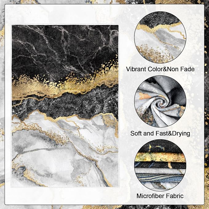 Boyiee Set of 6 Marble Kitchen Towels Gold Black Marble Tea Dish Towels 24 x 16 Inches Modern Absorbent Hand Washcloths Housewarming Gifts for Farmhouse Kitchen Bathroom Decorations