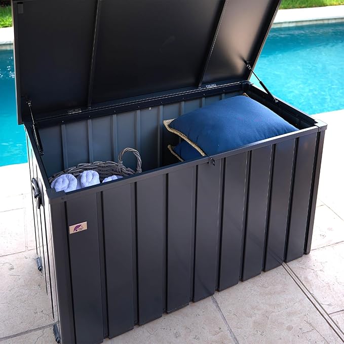 PURPLE LEAF Outdoor Deck Box 120 Gallon Waterproof Lockable Storage Box Container with Lid Deck Organization for Patio Cushions Side Table Pool Accessories Garden Tools, Gray