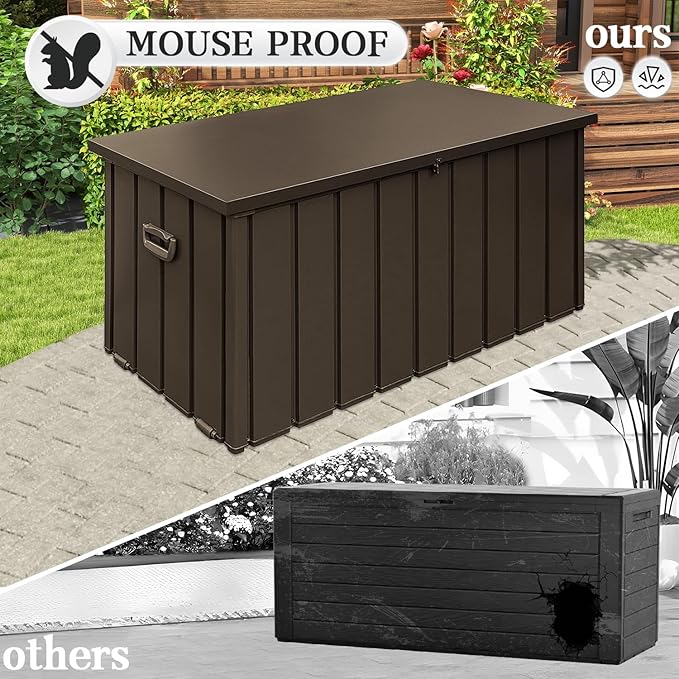 Domi 100-Gallon Outdoor Storage Box – Waterproof, Lockable Storage Cabinet for Patio Furniture, Garden Tools & Pool Supplies – Large Metal Storage for Cushions, Toys & More
