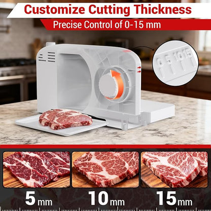 Meat Slicer Machine for Home,Foldable 150w Electric Meat Slicer with 6.7"Removable Stainless Steel Blade & Tray | 0-15mm Adjustable Thickness | Dual Safety Lock, Food Deli Slicer for Frozen Meat Jerky