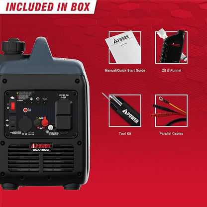 A-iPower 1500 Watt Portable Quiet Inverter Generator Gas Powered, Small Ultra Lightweight Quiet Generator for Camping, Tailgating, Home Backup, Emergency, EPA & CARB Compliant, CO Sensor (SUA1500i)