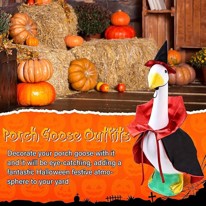 Halloween Goose Outfit, Lawn Porch Goose Vampire Cape Costume for 23" Statue Halloween Fall Outdoor Patio Yard Decor