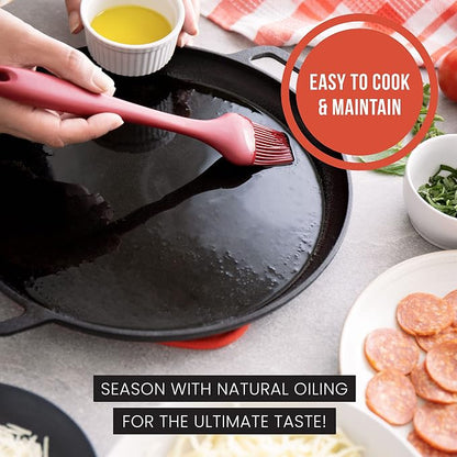 Chef Pomodoro Cast Iron Pizza Pan, 12 Inch, Pre-Seasoned Non-Stick Skillet | Multi-Use Cast Iron Cookware for Dosa Tawa, Roti, Tortilla Comal, Crepes, Oven, Grill, BBQ, and Campfire Cooking