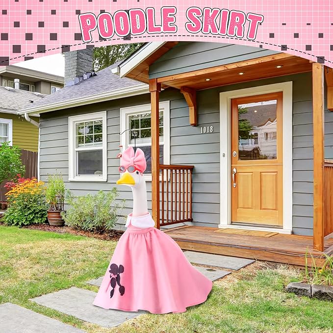 Outus Halloween 50s Goose Outfits Funny Poodle Skirt for Porch Goose 23 Inch Holiday Lawn Geese Cloth for Halloween 50s Vintage Party Yard Garden Outdoor Decoration