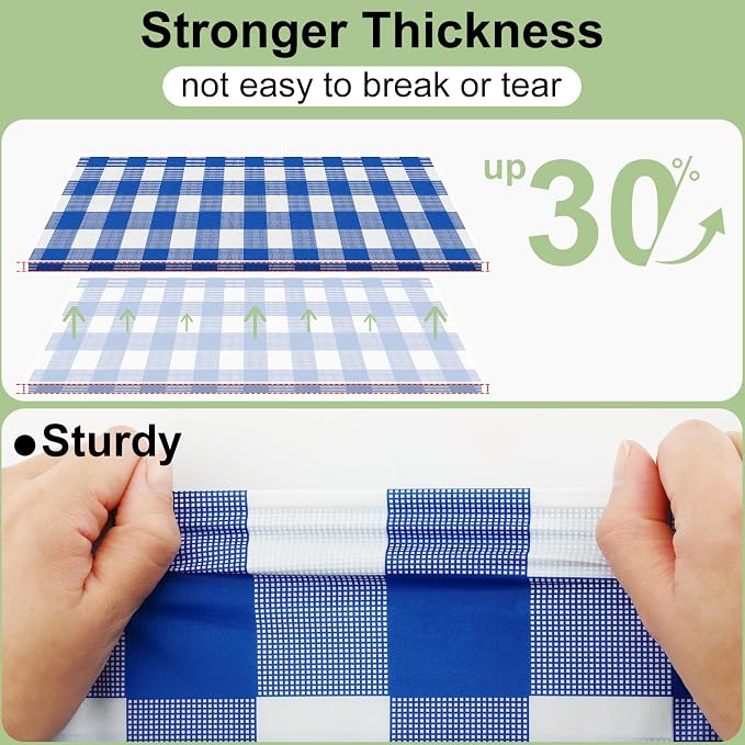 4 Packs Buffalo Disposable Table Cloth, 54 x 108 Inch Waterproof Plastic Tablecloth, Rectangle Blue and White Checkered Table Covers for Picnic, Birthday, Party, Back to School