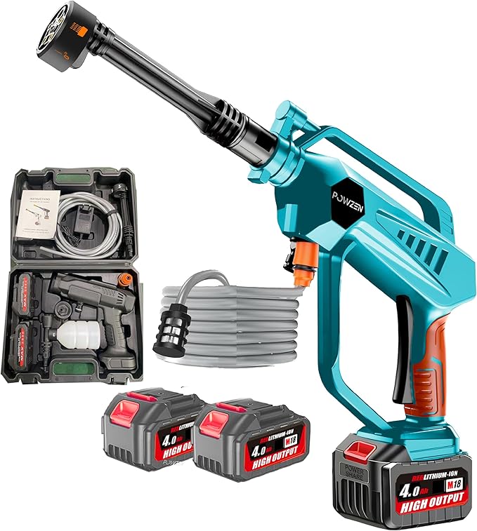 Portable Cordless Pressure Washer |3 Gear LCD Brushless|-Handheld Battery Powered Power Washer with 2 4.0AH Batteries and Fast Charger, 180° Swivel & 6-in-1 Spraying Nozzle.for Cars, Home