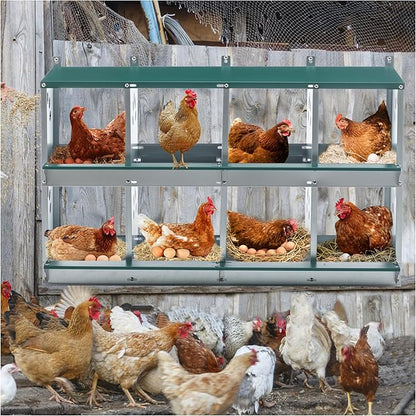 Chicken Nesting Boxes 8 Compartment, Metal Coop Box for Hens, Wall Mount Poultry Nest, Large Vented Holes, Egg Laying Box for Chickens
