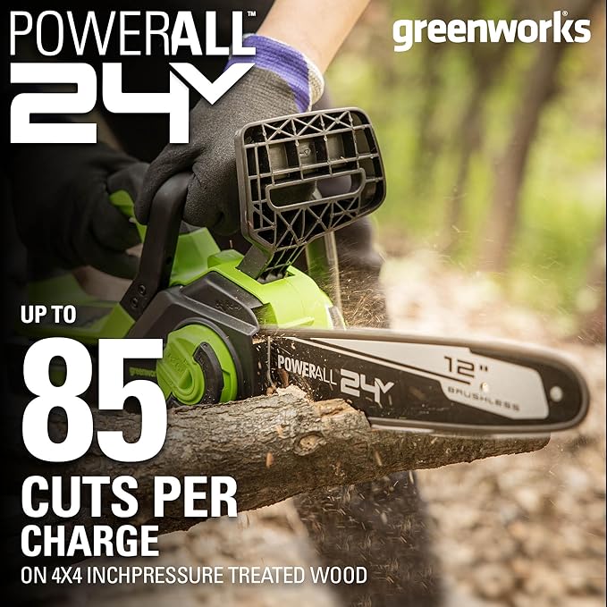 Greenworks 24V 12" Brushless Cordless Compact Chainsaw (Great For Storm Clean-Up, Pruning, and Firewood / 125+ Compatible Tools), Tool Only