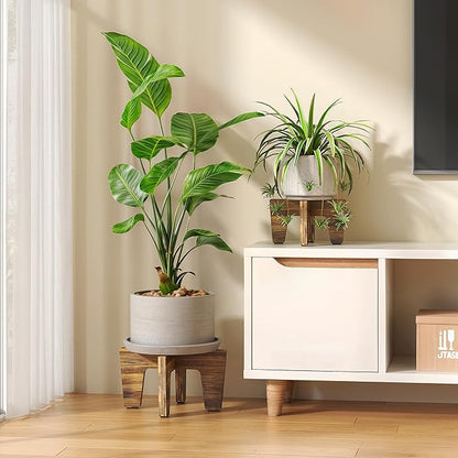 Plant Stands Indoor Outdoor, Plant Risers for Inside Pots Sturdy Short Plants Holder, Flower Pot Stand for Indoor Plants, Small Single Floor Plant Bamboo Display Stand (Brown 12“)