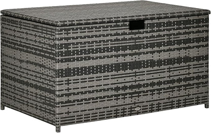 Outsunny 113 Gallon Deck Box, Rattan Outdoor Storage Box, Waterproof Storage Container for Indoor, Patio Furniture Cushions, Pool Supplies, Garden Tools, Dark Gray