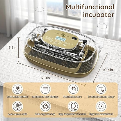 24 Egg Incubator for Hatching Eggs with Temperature and Humidity Control, LED Candling & Auto Turning for Chicken Duck Quail Birds, Ideal for Home Farm, Classroom, Beginners