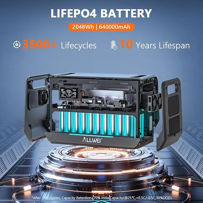 ALLWEI LiFePO4 Solar Generator 2400W with 1x 200W Solar Panels & B200 PRO Expansion Battery, 2048Wh Portable Power Station, Fast Charge in 1.5H, Battery Backup for RV Camping Home Off-Grid
