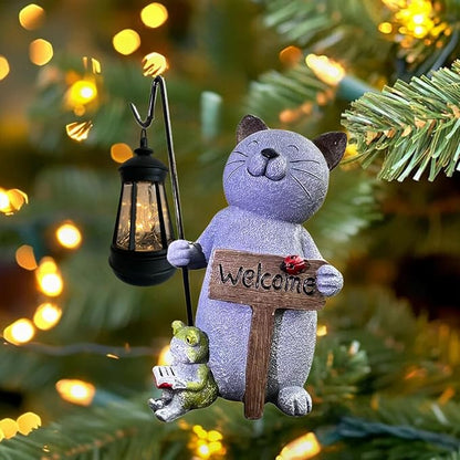 Cat Garden Statue with Solar Lantern: Cat Outdoor Figurine Decorations -Solar Garden Statue Decor for Patio,Balcony,Yard, Lawn - Gift for Mom, Grandma,Women, Housewarming,Birthday