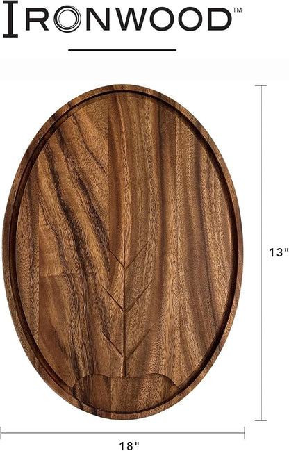 Ironwood Gourmet Osterbotten Oval Carving Board, 18" x 13" Acacia Wood Cutting Board with Juice Channel