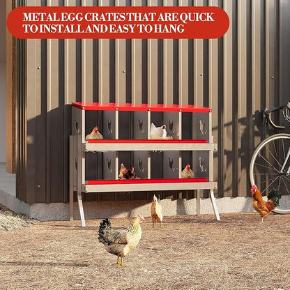 Chicken Nest Box, 8-Compartment Egg-Laying Box, Metal Hen House, Convenient for Collecting Eggs - Ventilated Poultry House Equipment - Suitable for Hens, Ducks Red, Without Stand