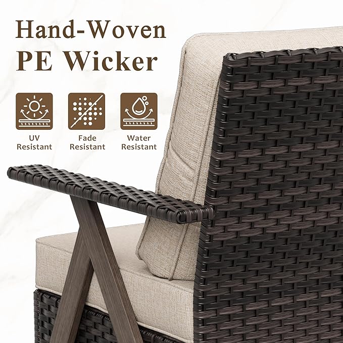 Patio Porch Furniture Chairs Set, 3 Pieces PE Rattan Wicker Chairs with Side Table, Outdoor Garden Furniture Sets for Garden Backyard Porch Poolside