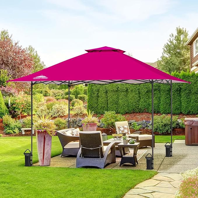EAGLE PEAK 13x13 Straight Leg Pop Up Canopy Tent Instant Outdoor Canopy Easy Single Person Set up Folding Shelter w/Auto Extending Eaves 169 Square Feet of Shade (Deep Pink)