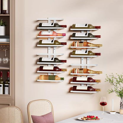 Hoctieon 2-Set 8 Tier Wall Mount Wine Rack (16 Tiers), Wall Racks for Wine Bottles Display and Storage, Hanging Bottle Organizer for Living Room, Dining Room, Wine Cellar, Bar, White