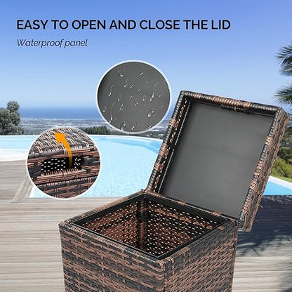 VINGLI Wicker Patio Trash Can, 27 Gallon Rattan Trash Can with Removable Lid, Outdoor Wicker Waste Basket, Wast Container (Brown)