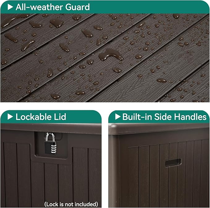 YITAHOME 150 Gallon Double-Wall Deck Box with Side Handles, Outdoor Large Storage for Patio Furniture Cushions, Garden Pool Accessories, Water Resistant & Lockable