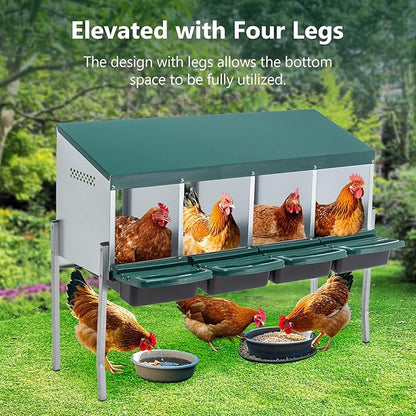 4-Compartment Chicken Nesting Boxes with Legs and Cover, Metal Nesting Boxes with Removable Tray
