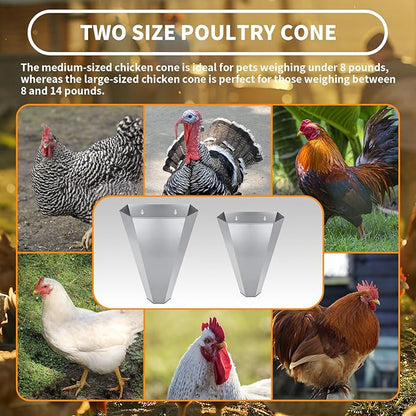 Medium-Sized Galvanized Steel Chicken Restraining Cone for Poultry, Suitable for Large Layers, Broilers, Roasters, and Turkeys Up to 8 Pounds - Flat-Back Killing Cone, Easy to Clean