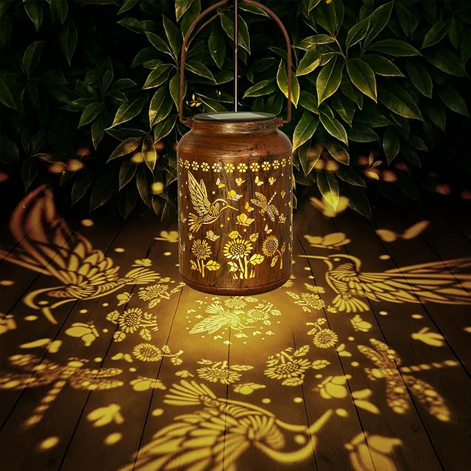 Hummingbird Lantern Solar Outdoor, Birthday Gifts for Women, Mom, Grandma Solar Light Outdoor Waterproof LED Decorative Garden for Lawn, Landscape, Patio, Porch Hanging Lantern for Christmas Decor