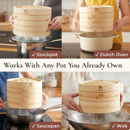 Stainless Steel Steamer Ring for Bamboo Steamer Basket 12-Inch | Fits 7 - 12 Inch Dumpling Steamer Baskets - Ring Adapter for Woks & Pots for Cooking Dim Sum, Rice, Bao Buns, Vegetables