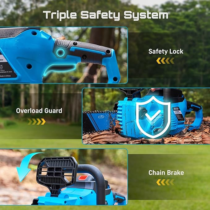 SEESII 40V 16-Inch Cordless Chainsaw: Brushless Electric Chain Saws with 2×4.0Ah Batteries & Charger, Tool-Free Chain Tension, Auto Oiling, for Tree Trimming, Wood Cutting, Yard Work