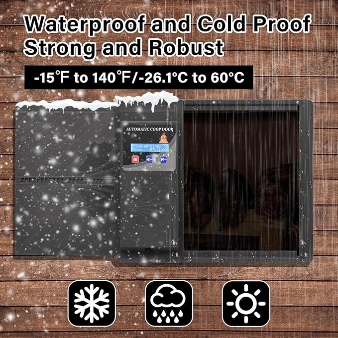 Programmable Chicken Automatic Door with Timer and LCD Display Double Power Supply(USB Charging/Battery Holder) Chicken Coop Door Anti-Pinch Protection for Poultry Black