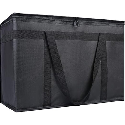 Bodaon 1-Pack Insulated Food Delivery Bag, XX-Large Reusable Grocery Shopping Bag, Frozen Food Cold, Cooler Bags with Zippered Top, Black | Reusable Shopping, Frozen Food Cold, Cooler Bags for Picnic, Commercial Catering Pizza Carrier, Thermal Hot, Col...