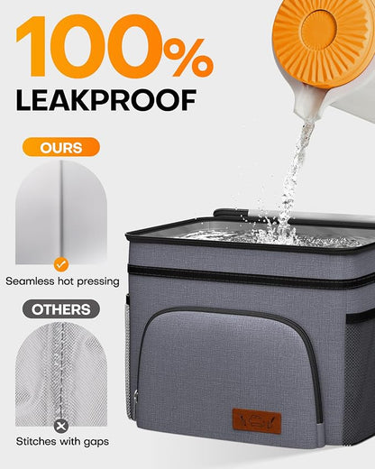 HOTOR Insulated Lunch Box Men Women Leak-Proof Cooler Lunch Bag 9L | 4 Pockets, Adjustable Strap, Ideal for Work, Picnic, Travel, Camping, Gift, Light Grey