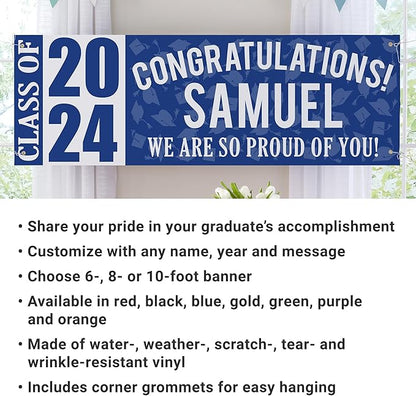 Let's Make Memories Personalized Graduation Banner Class of 2025 - Graduation Party Decorations - Congratulations Banner - Indoor/Outdoor Vinyl - Best in Class - Purple - 10 ft.
