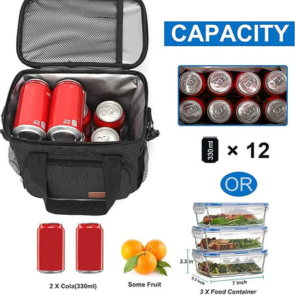 Lunch Bags for Women/Men, Insulated Lunch Bag for Work Office Picnic - Lunch Cooler Bag Leakproof Lunch Box with Adjustable Shoulder Strap - Charcoal