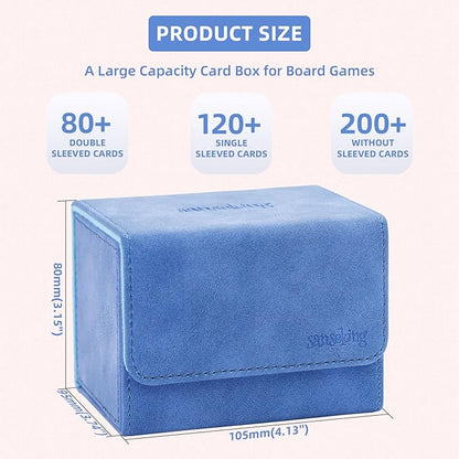 Magic Card Deck Box for MTG Single Deck Card Box fits 100+ TCG Sleeved Cards Soft Leather Card Box Top loading Card Boxes Magic Gift for MTG TCG CCG (Horizontal,Blue)