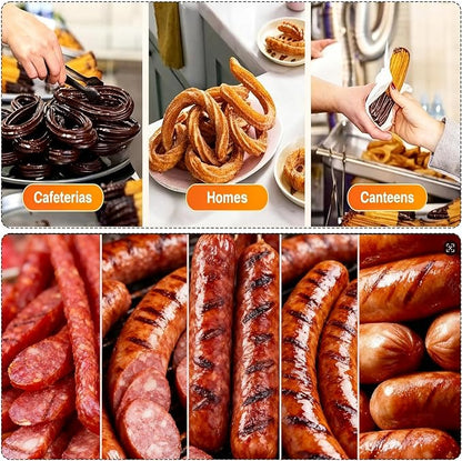 CTJ Sausage Stuffers Stainless Steel Sausage & Churro Maker 5L/11Lb,Silver | Manual 2 in 1 Sausage Stuffer & Churro Maker, 2-Speed Adjustable Vertical Sausage Maker, 4 Stuffing Tubes & Churros Nozzle