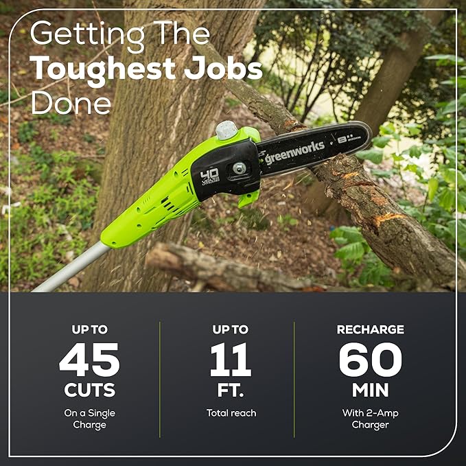 Greenworks 40V 8-Inch Cordless Polesaw, 2.0Ah Battery and Charger Included PS40B210