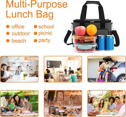Lunch Bags for Women/Men, Insulated Lunch Bag for Work Office Picnic - Large Lunch Cooler Bag Leakproof Lunch Box with Adjustable Shoulder Strap for Adults - Charcoal(15L)