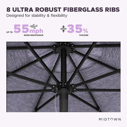 Midtown Umbrellas Push and Pop 10 Feet Outdoor Umbrella, Purple Texture Polyester Fabric - Fiberglass Ribs Deck Patio Umbrella, Backyard Umbrella, Garden Umbrella & Pool Umbrella - Black Pole