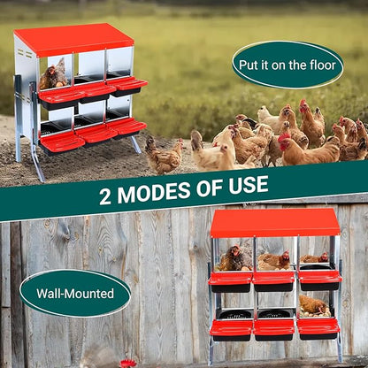 Chicken Nesting Box,Nesting Boxes for Chickens,Roll Away Nesting Boxes,6 Hole 2 Layer Hen Nest Boxes with Legs,Chicken Nesting Boxes,Easy Egg Collection,Cleanable Pull Out Hen Roosting Boxes