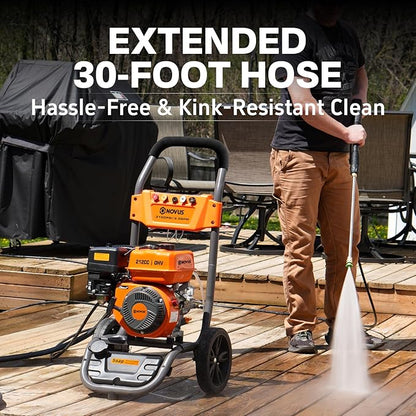 NOVUS Gas Pressure Washer, 3100 PSI 2.5 GPM Power Washer, 30FT Hose, 5 Nozzles, Onboard Soap Tank, Steel Spray Wand, Portable Gas Powered Pressure Washer for Vehicles Driveways Patios Fences Furniture