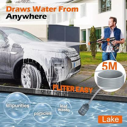 Battery Pressure Washer, Electric Power Washer Cordless, Portable Car Pressure Washer Handheld with 6-in-1 Nozzle,17FT Drain Hose,Power Cleaner for Patio Floor Fence Deck Indoor