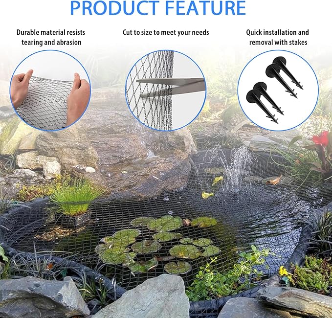 Koi Pond Netting Kit 40 x 40 ft,Black Pond Netting for Koi Ponds Heavy Duty Woven Pond Net for Leaves Reusable Pool Protective Cover Netting Protecting Koi Fish from Birds, Cats and Predators