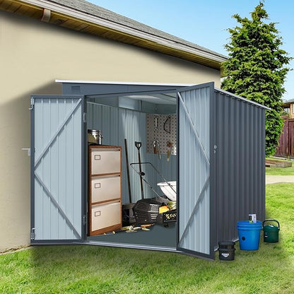 Outdoor Storage Shed, 8x6 FT Metal Garden Shed with Double Doors, Galvanized Steel, Waterproof and Rustproof, Gray