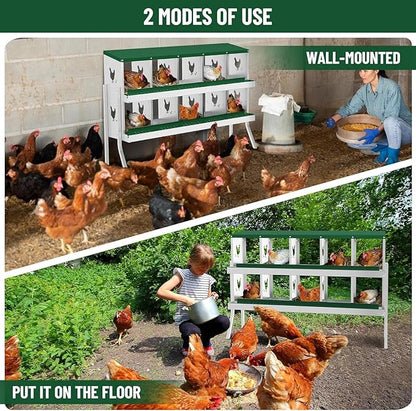 TrailBlaze 10 Compartment Chicken Nesting Box with Metal Legs, Chicken Egg Laying Boxes with Rollout Egg Collection, Large Vented Holes Chicken Coop for Chickens, Hens (Green)